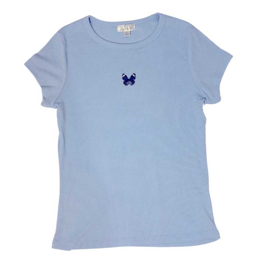 Light Blue Fitted Butterfly Top - ! Gently Used !